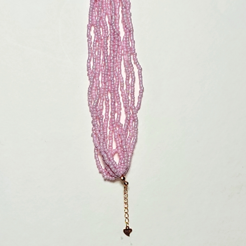 14k Rose Gold Over  Sterling  Silver. Pink Seed Beaded  Bracelet